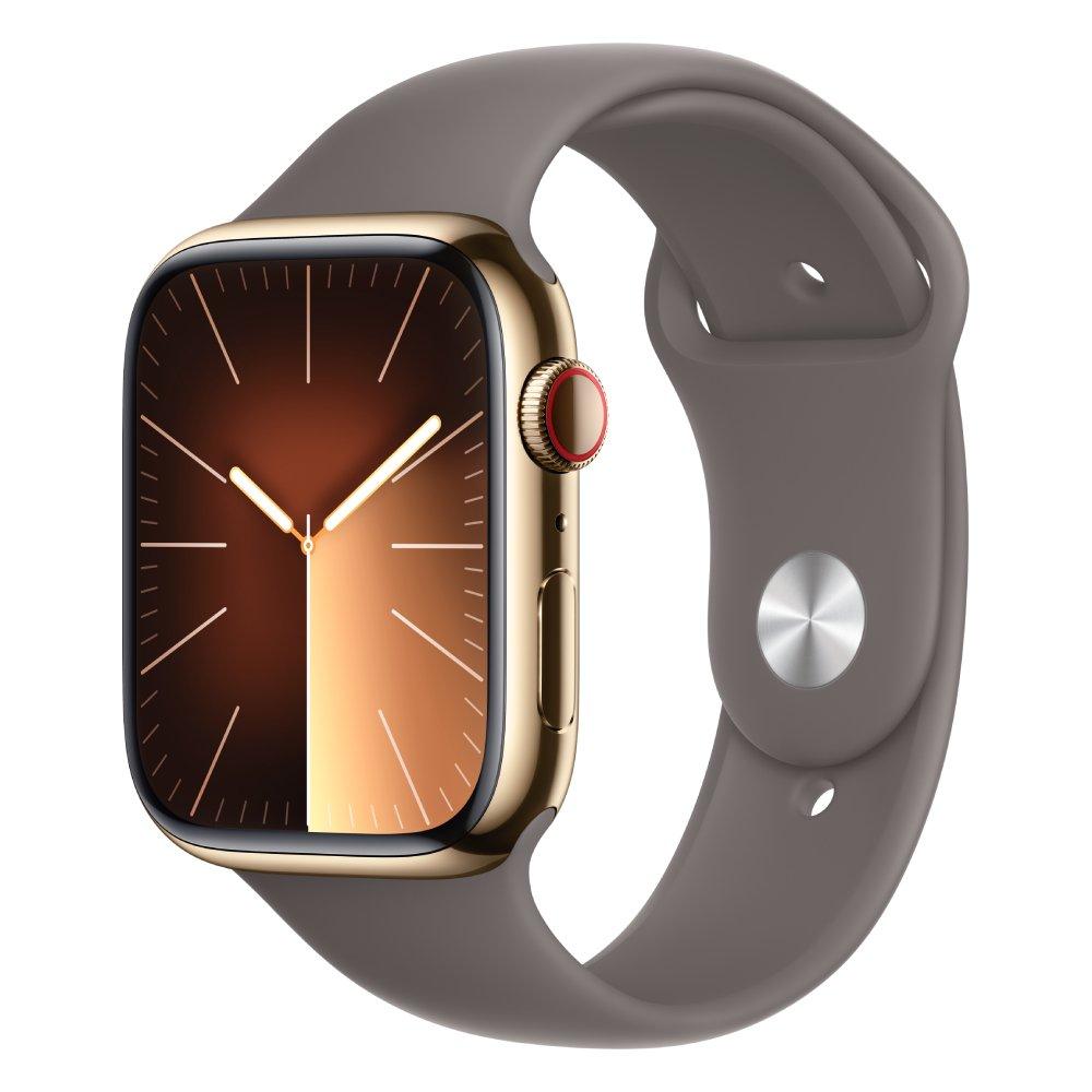 Apple Watch Series 9 GPS + Cellular 45mm Gold Stainless Steel Case with Clay Sport Band - M/L