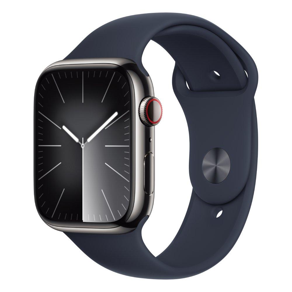 Apple Watch Series 9 GPS + Cellular 45mm Graphite Stainless Steel Case with Midnight Sport Band - S/M