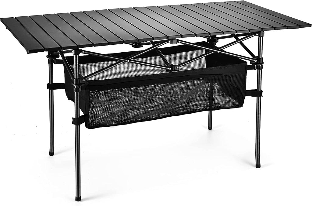 ALUMINUM FOLDABLE BLACK TABLE WITH BASKET - ALKADI