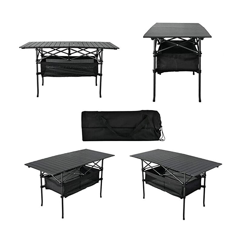 ALUMINUM FOLDABLE BLACK TABLE WITH BASKET - ALKADI