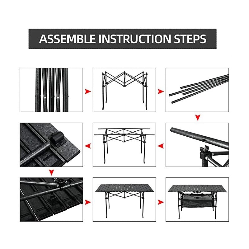 ALUMINUM FOLDABLE BLACK TABLE WITH BASKET - ALKADI