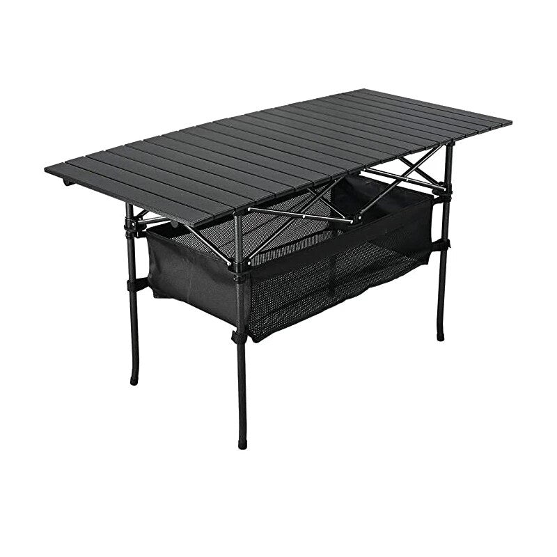 ALUMINUM FOLDABLE BLACK TABLE WITH BASKET - ALKADI