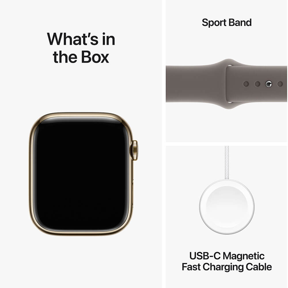 Apple Watch Series 9 GPS + Cellular 45mm Gold Stainless Steel Case with Clay Sport Band - M/L